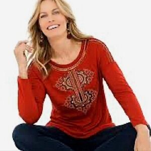 Chico's Sequin Boho Embroidered Top sz 16